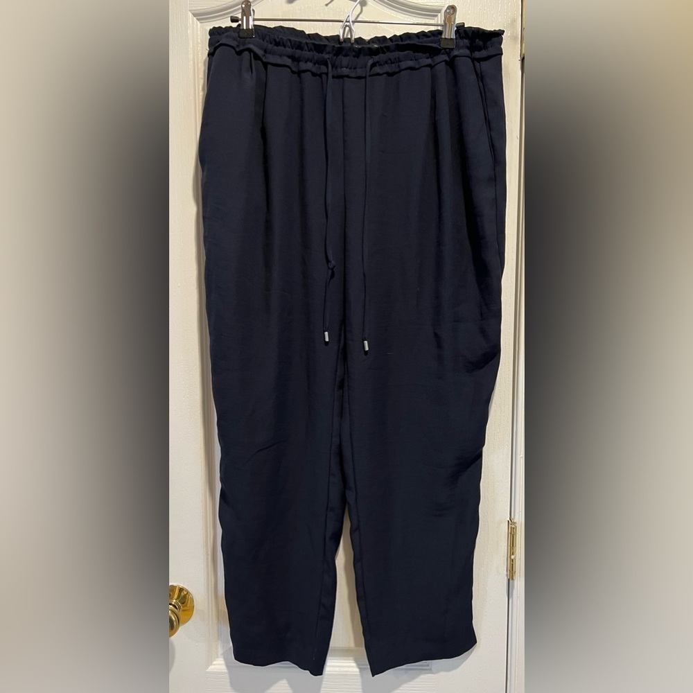 Zara basic collection size XL navy polyester, elastic waistband drawstring pants
